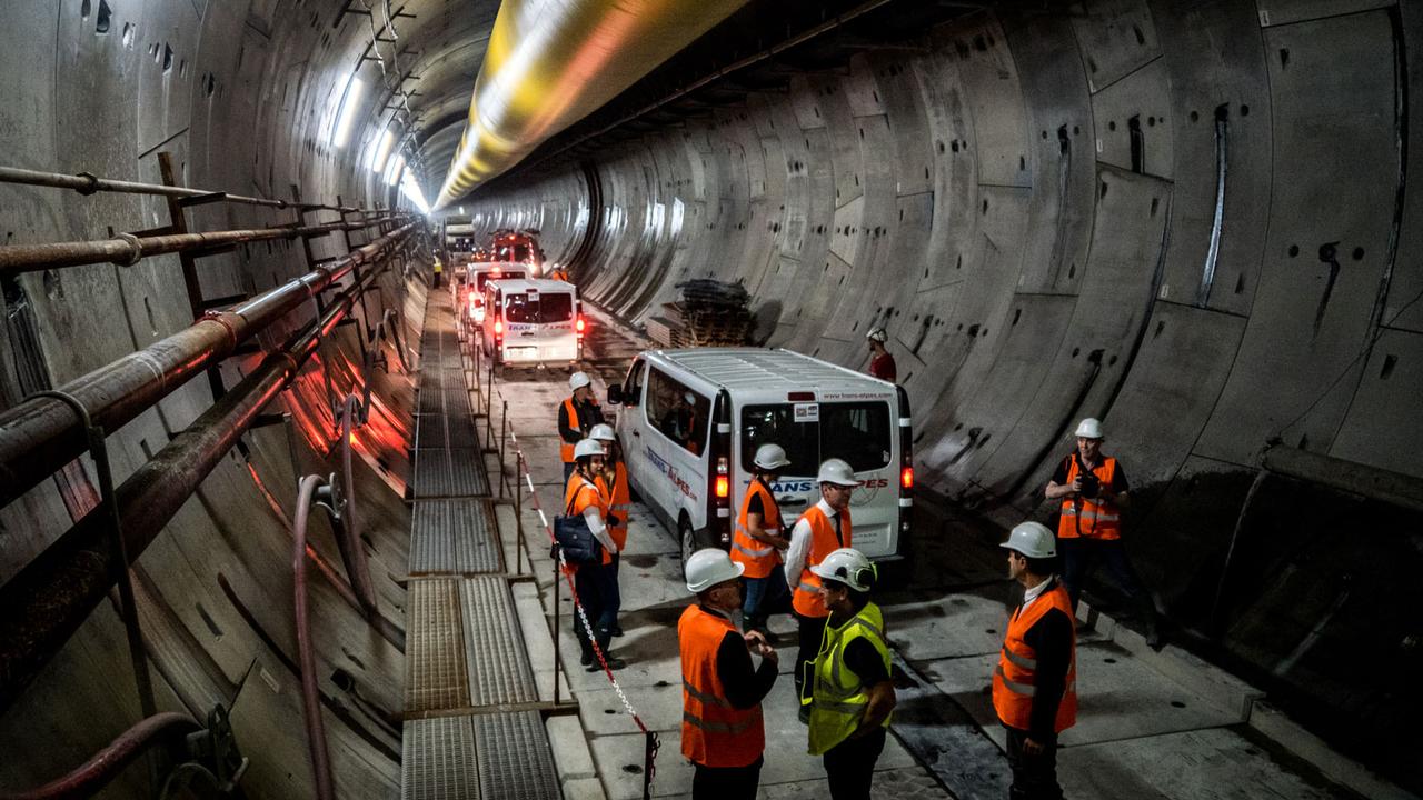 Chantier du tunnel de la future ligne Lyon-Turin côté français, 07.06.2019. [NurPhoto/AFP - Nicolas Liponne]