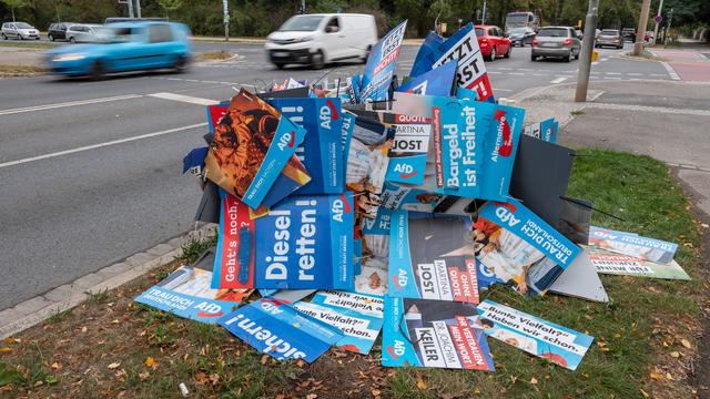 A certains endroits, les affiches de l'AfD ont envahi l'espace public comme ici à Dresde. [AFP - Robert Michael/dpa-Zentralbild/dpa Picture-Alliance]