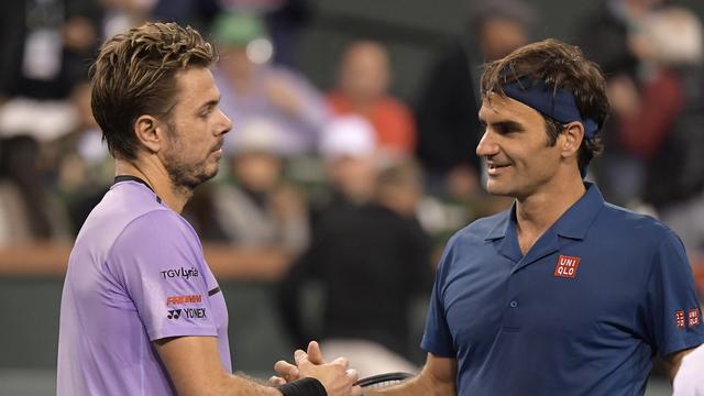 Stan Wawrinka contre Roger Federer: les deux hommes se sont déjà affrontés deux fois cette année (ici à Indian Wells, puis à Roland-Garros). Auront-ils droit à un 3e face-à-face à Bâle? [KEYSTONE]