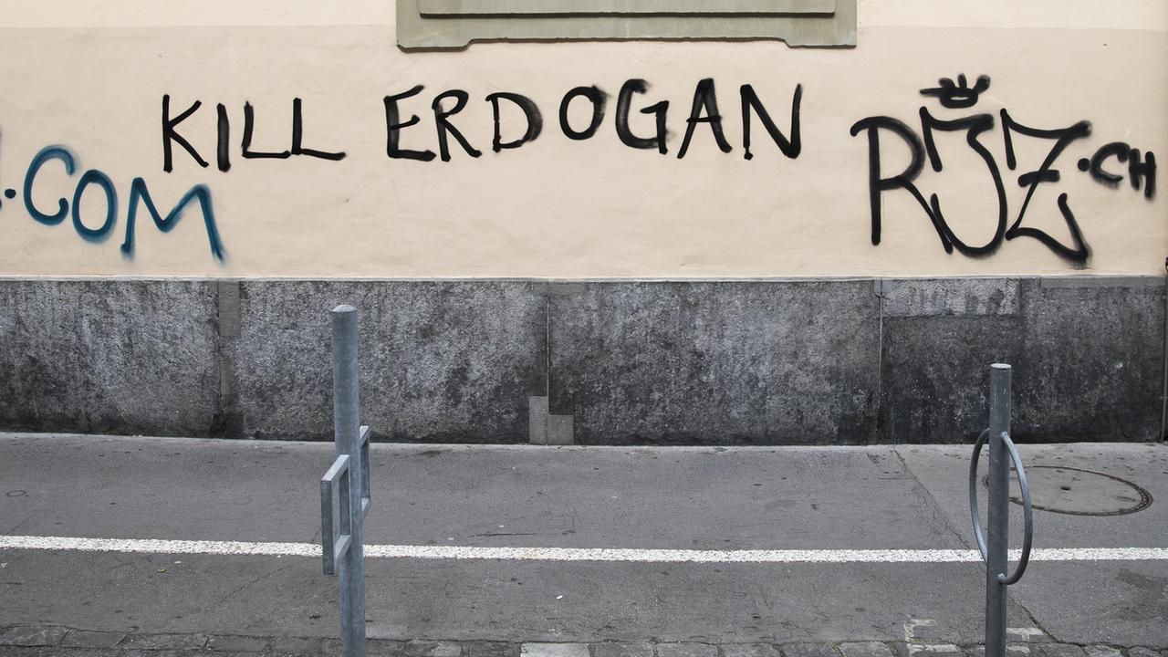 La Turquie n'a pas été "lésée" par le tag "Kill Erdogan" à Zurich [Keystone - Peter Klaunzer]