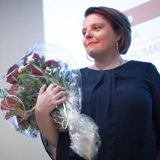 Ada Marra, candidate au Conseil des Etats du PS vaudois, samedi 27 avril 2019. [Keystone - Laurent Gillieron]