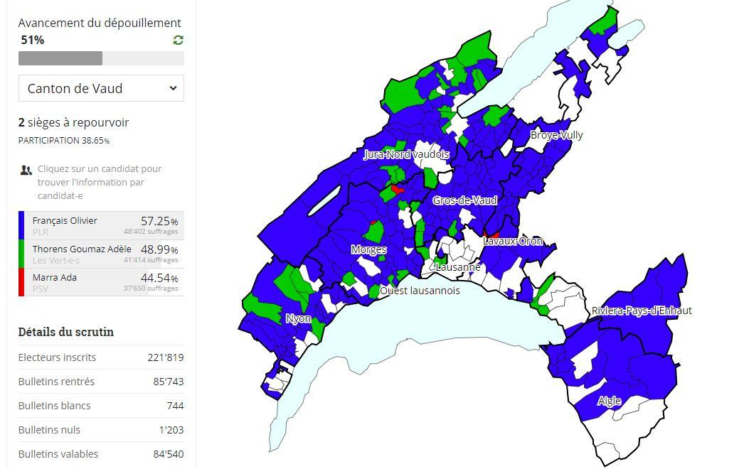 L'état du dépouillement dans le canton de Vaud à 12h20.