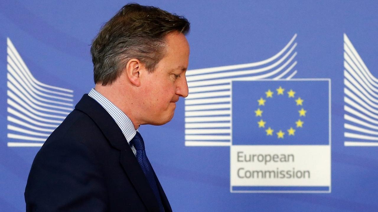 David Cameron, alors Premier ministre britannique, à la Commission européenne, à Bruxelles, le 29 janvier 2016. [Epa - Laurent Dubrule]
