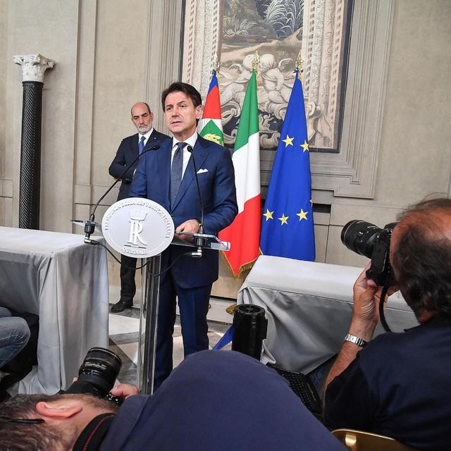 Giuseppe Conte devant la presse à Rome ce 29 août 2019, juste après qu'il a été chargé de former un nouveau gouvernement. [EPA - ALESSANDRO DI MEO]