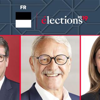Deuxième tour des élections au Conseil d'Etat pour le canton de Fribourg, avec Christian Levrat, Beat Vonlanthen et Johanna Gapany. [Keystone]