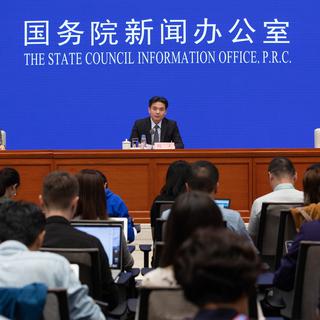 Une conférence de presse donnée à Beijing par les responsables des affaires hongkongiennes. [EPA/Keystone - Roman Pilipey]
