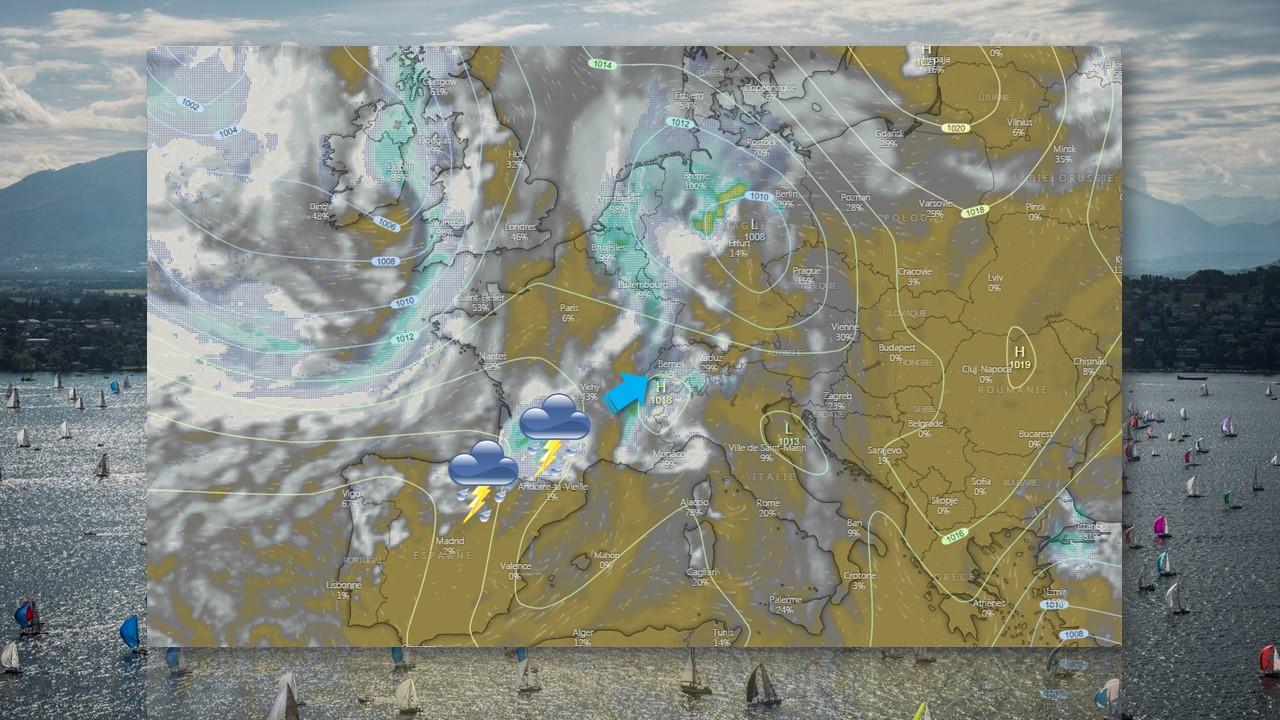 Pressions au sol et nébulosité samedi à 6h00 UTC [ECMWF]