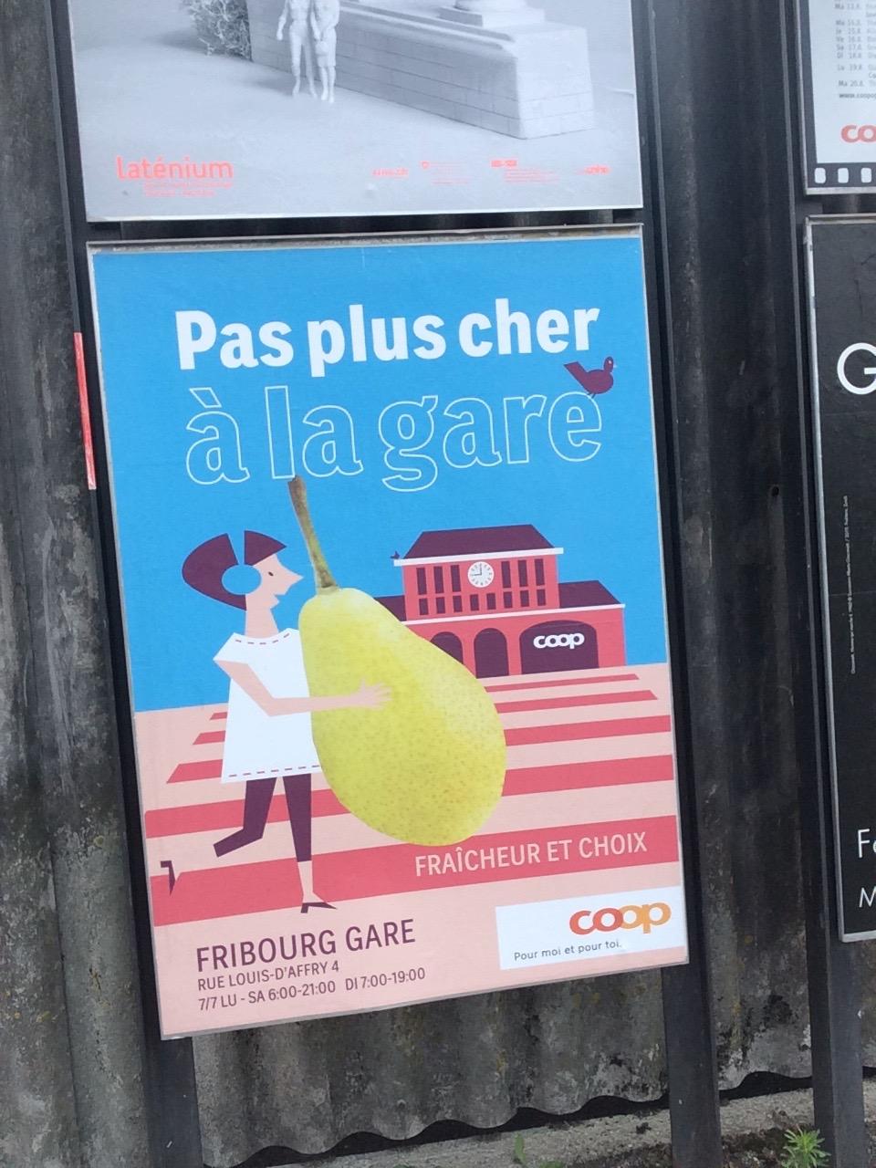 Publicité Coop pour son magasin de la gare de Fribourg [Source: FRC]
