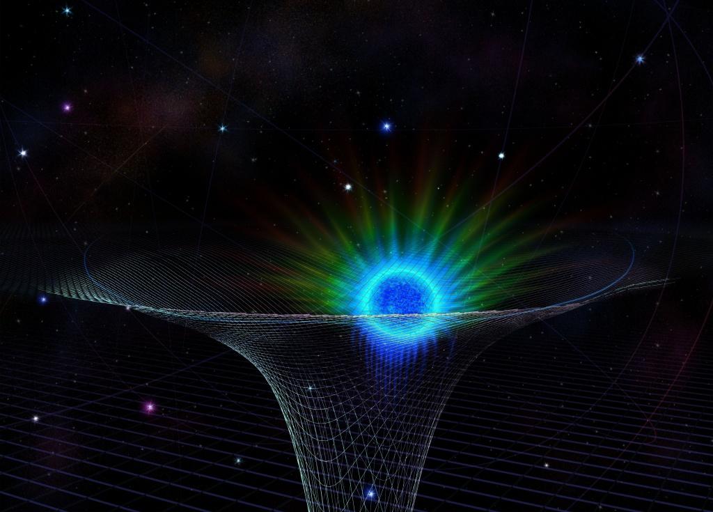 Une vue d'artiste représentant l'étoile S0-2 orbitant le trou noir Sagittarius A* de façon extrêmement proche. [National Science Foundation - Nicolle Fuller]