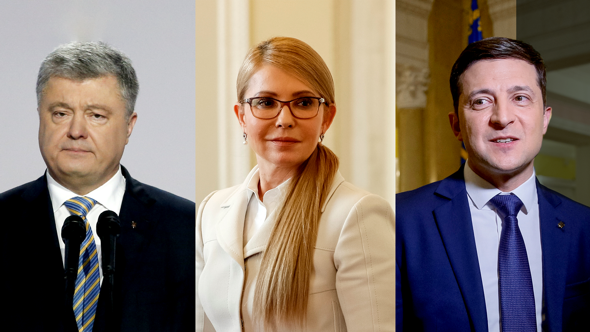 Petro Porochenko, Ioulia Timochenko et Volodymyr Zelensky briguent la présidence ukrainienne.