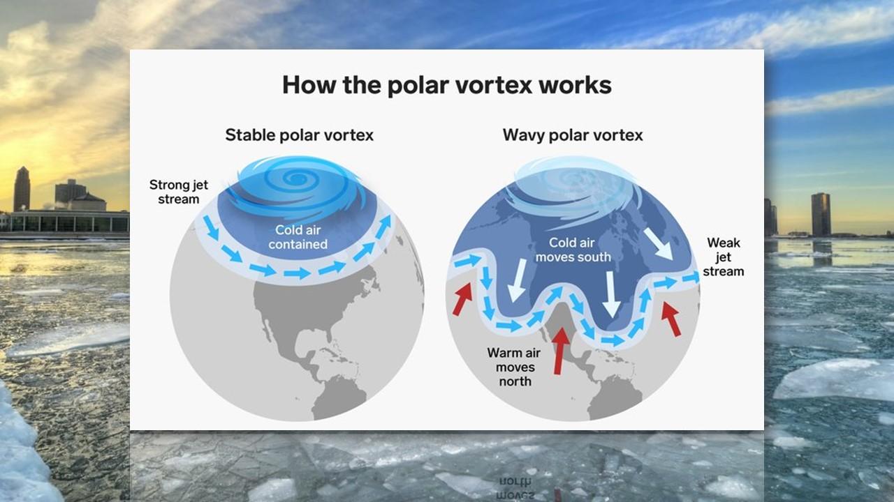 Circulation des courants en phase normale (à gauche) et après un réchauffement stratosphérique soudain (à gauche). [NOAA]