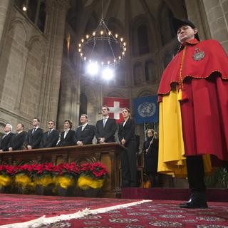 Le Conseil d'Etat Genevois prêtant serment en 2013. [KEYSTONE - Salvatore Di Nolfi]