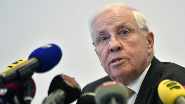 Christoph Blocher devant la presse à Zurich, 16.04.2019. [Keystone - Walter Bieri]