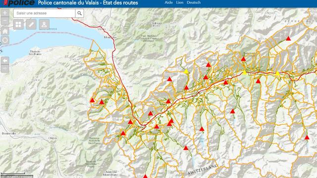 La police valaisanne a mis en ligne une carte répertoriant en continu l’état des routes. [Police cantonale valaisanne]