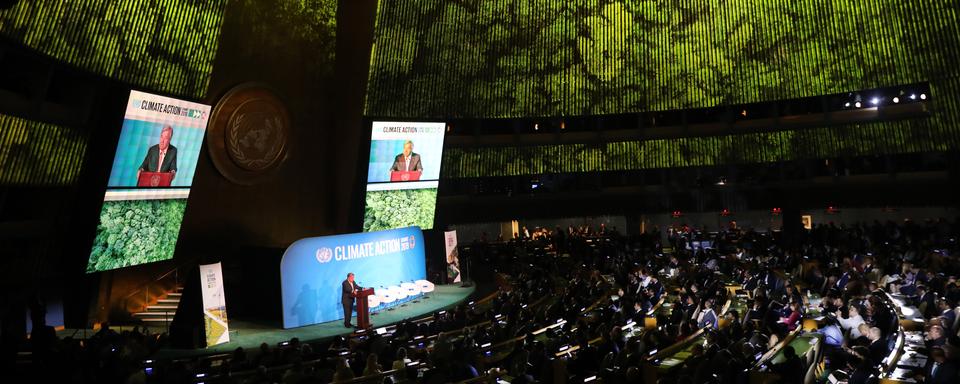 Le secrétaire général de l'ONU Antonio Guterres à l'ouverture du sommet sur le climat à New York. [AFP - Spencer Platt/Getty Images]