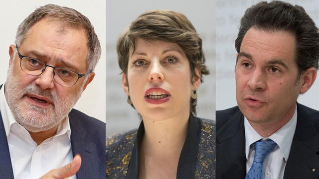 Carlo Sommaruga, Lisa Mazzone et Hugues Hiltpold. [Keystone - Salvatore Di Nolfi-Lukas Lehmann]