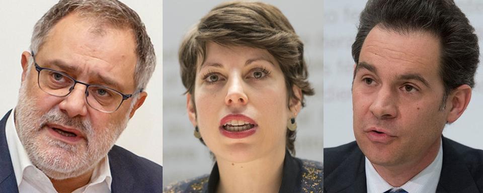 Carlo Sommaruga, Lisa Mazzone et Hugues Hiltpold. [Keystone - Salvatore Di Nolfi-Lukas Lehmann]