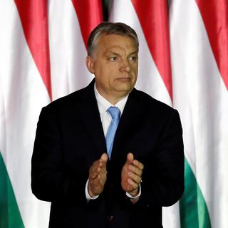 Le premier ministre hongrois, Viktor Orban, présente le programme de son parti pour les élections européennes. [Reuters - Bernadett Szabo]