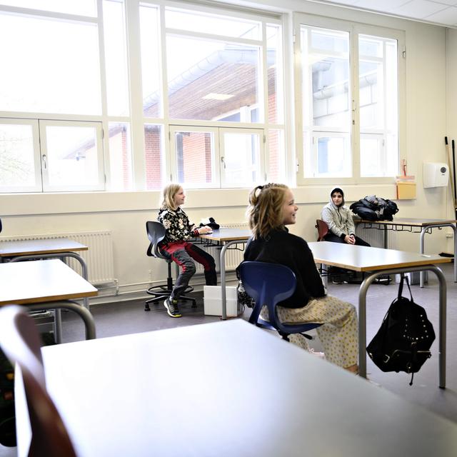 Distanciation physique dans une école de Copenhague, 15.04.2020. [Ritzau Scanpix/AP/Keystone - Philip Davali]