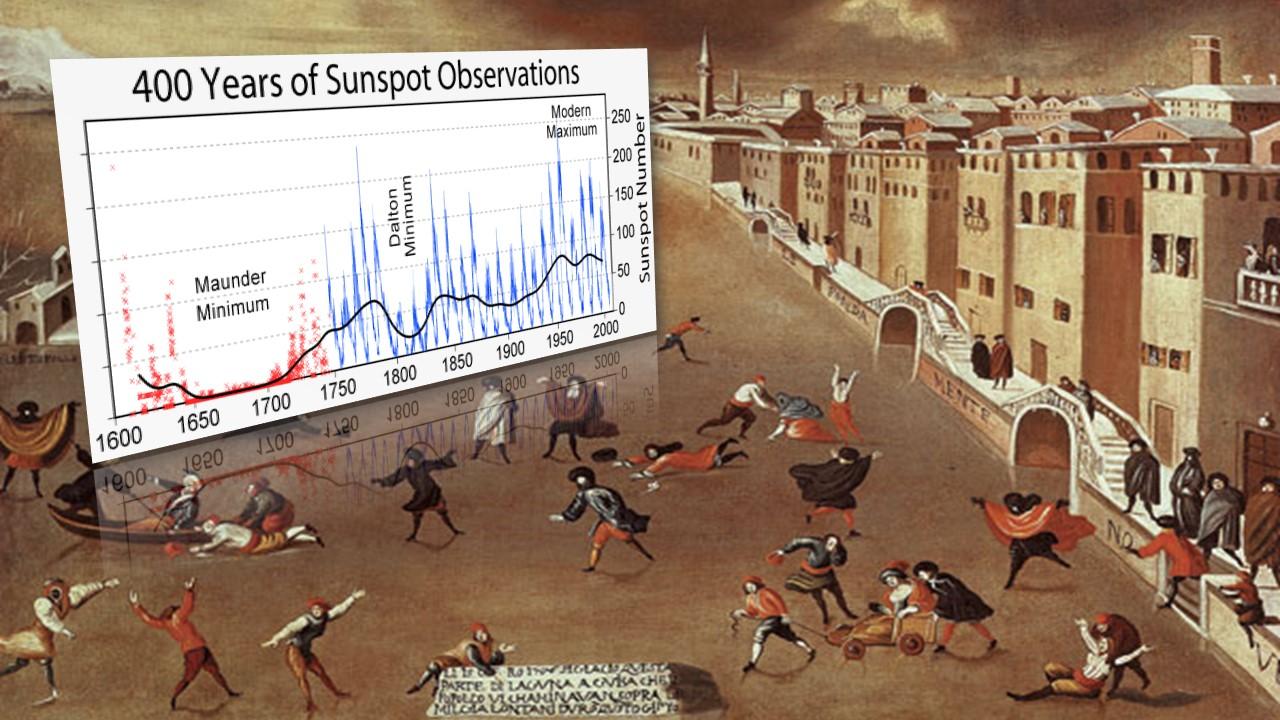 Variation du nombre de taches solaires du XVIIème siècle à nos jours / Lagon de Venise gelé en 1709 [The Art Archive / Querini Stampalia Foundation Venice - Gianni Dagli Orti]