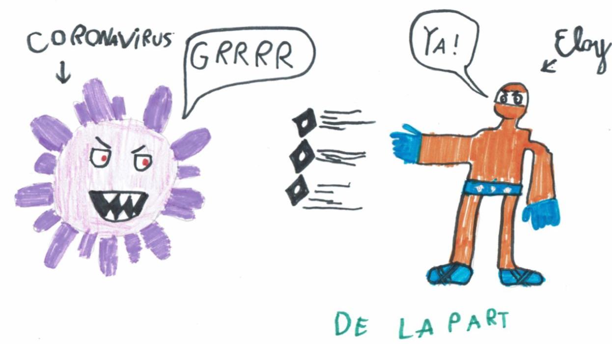 7 avril: un dessin envoyé par un enfant à l'attention des médecins et des patients des HUG à Genève. [Colore l'hôpital]