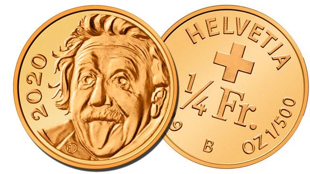 L'avers de la nouvelle pièce porte le fameux portrait d’Albert Einstein tirant la langue. [Swissmint - Benjamin Zurbriggen]