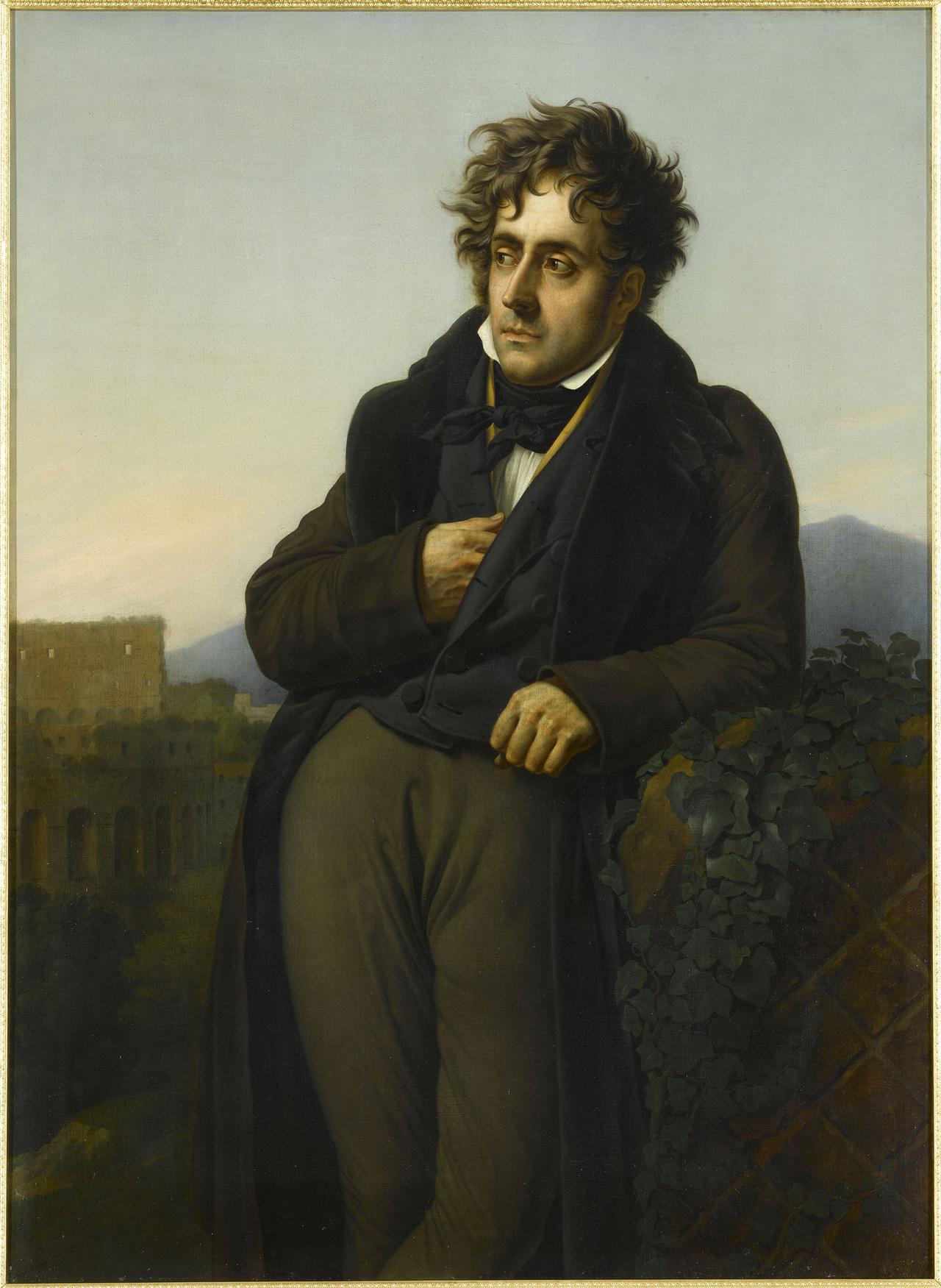 François-René, victome de Chateaubriand (1768-1848), méditant sur les ruines de Rome devant une vue du Colisée, par Girodet De Roussy-Trioson Anne-Louis (1767-1824), 1811. [RMN-Grand Palais (Château de Versailles)/Franck Raux]