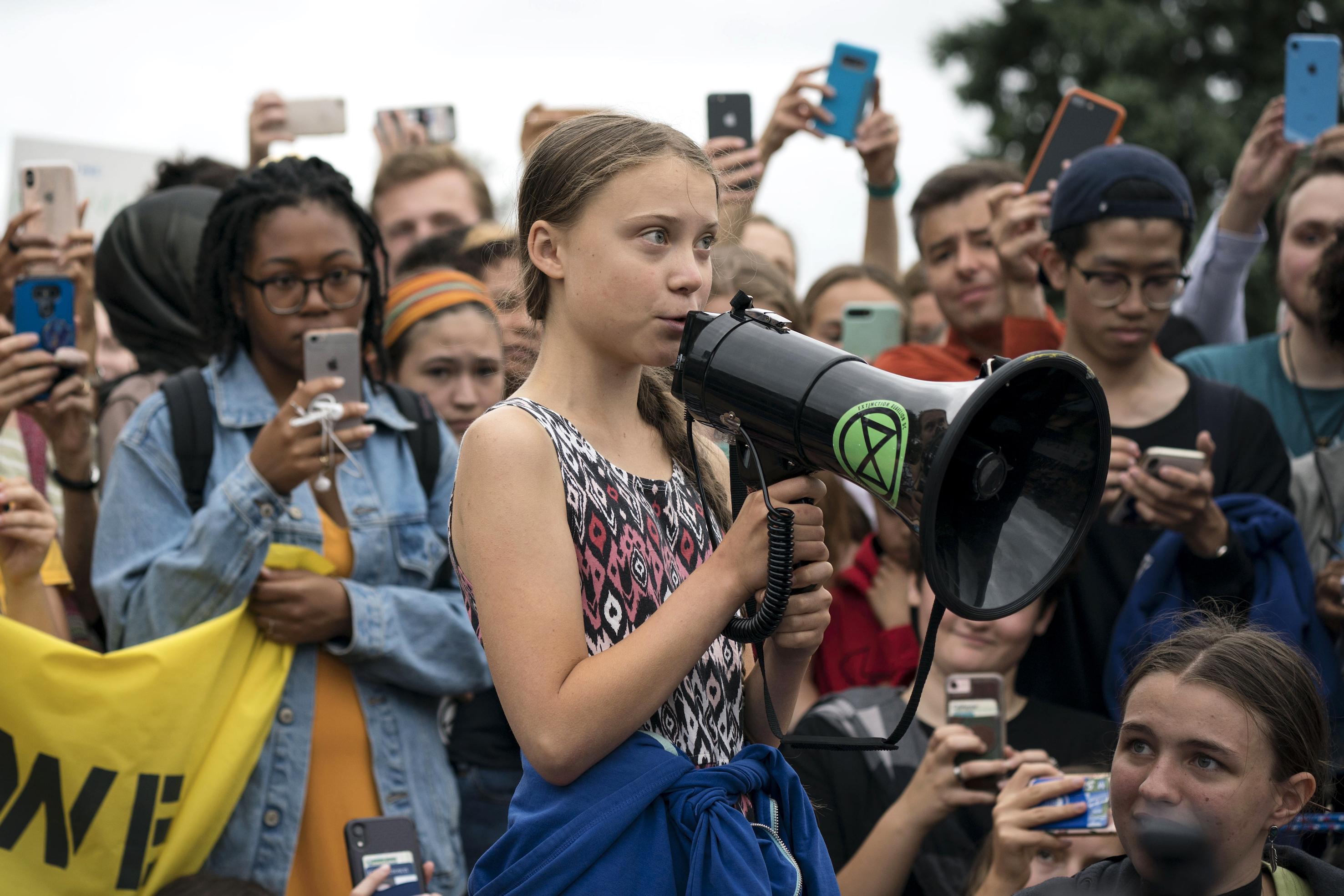 Greta Thunberg à une manifestation en faveur du climat devant la Maison Blanche. [Getty Images - Sarah Silbiger]