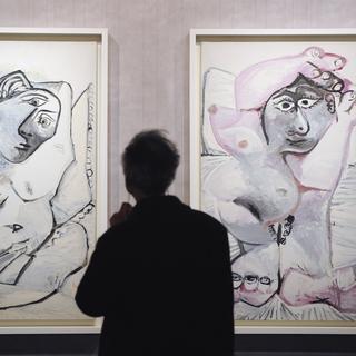 Tableaux de l'artiste espagnol Pablo Picasso lors de l'exposition "Picasso et les Maîtres" au Grand Palais à Paris. [AFP - BORIS HORVAT]