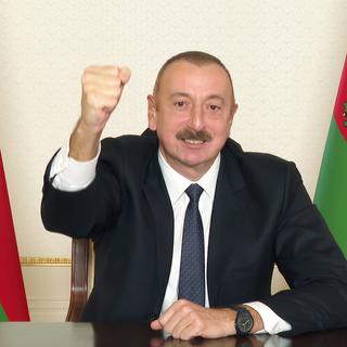Ilham Aliy, président de l'Azerbaidjan, annonce la signature d'un accord de cessez-le-feu qui a été signé entre l'Arménie et l'Azerbaidjan sous l'égide russe. [EPA/Keystone - Azerbaijan President's press office]