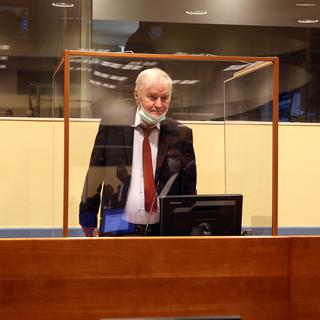 Ratko Mladic à l'ouverture de son procès en appel à La Haye. [Reuters - UN-IRMCT/Leslie Hondebrink-Hermer]
