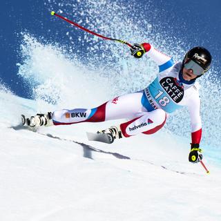 Lara Gut-Behrami pendant la descente des dames le 21 février 2020 à Crans-Montana. [Keystone - Jean-Christophe Bott]