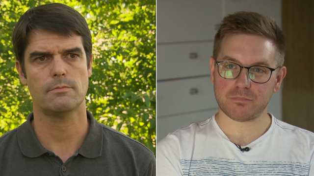 Flavio (à droite) et Mickaël (à gauche) sont deux pères défendant deux visions opposés du congé paternité. [Radio Télévision Suisse]