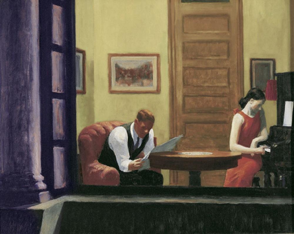 "Room in New York", d'Edward Hopper (1931). [Lincoln, University of Nebraska, Sheldon Memorial Art Gallery.]