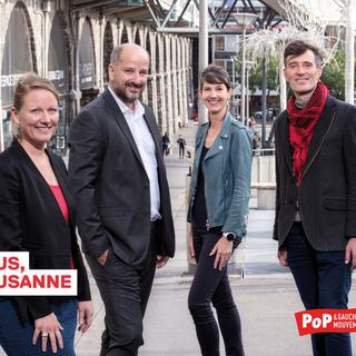 Les quatre candidats rose-rouge à la Municipalité. De droite à gauche, David Payot (POP), Florence Germond (PS), le syndic Grégoire Junod (PS), et une nouvelle venue Emilie Moeschler (PS). [Twitter]