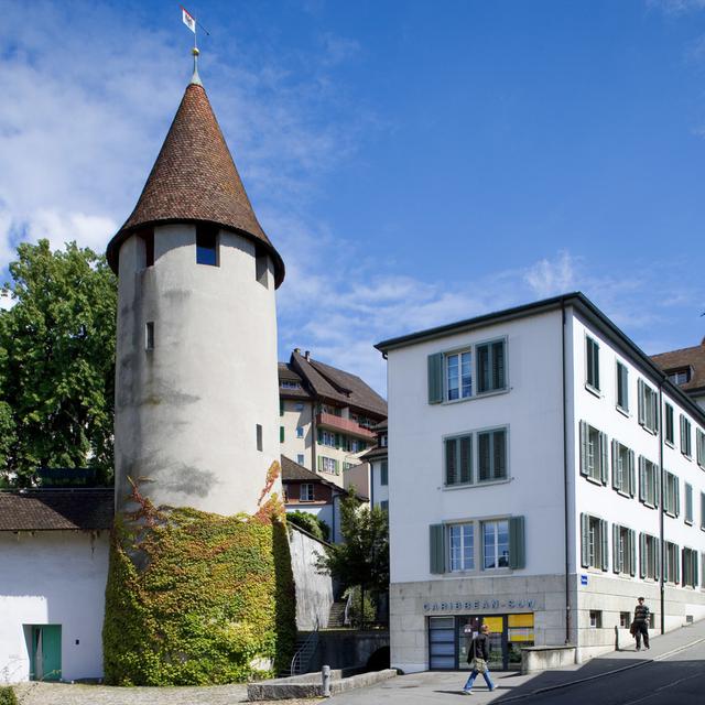 La vieille ville d'Aarau avec la tour Pulver. [Keystone - Gaëtan Bally]