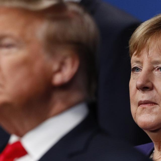 Angela Merkel et Donald Trump lors d'un sommet des pays de l'OTAn en 2019. [AFP - Peter Nicholls]