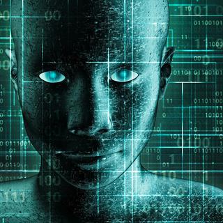 Le transhumanisme: portrait futuriste d'un androïde humain à la peau métallique. [Depositphotos - MattLphotography]