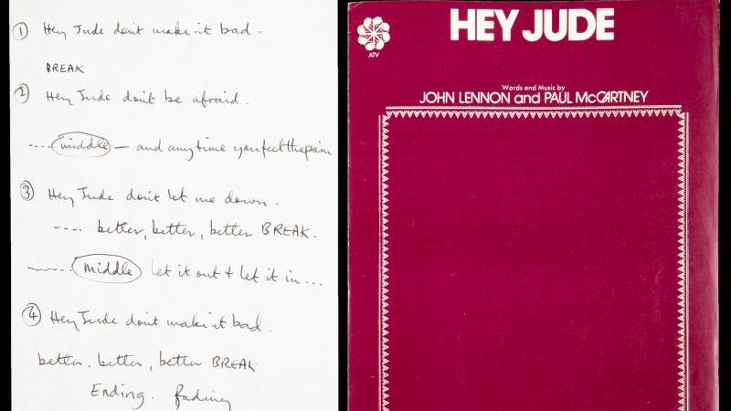 Les paroles de la chanson "Hey Jude" écrites de la main de Paul McCartney. [Julien's Auctions]