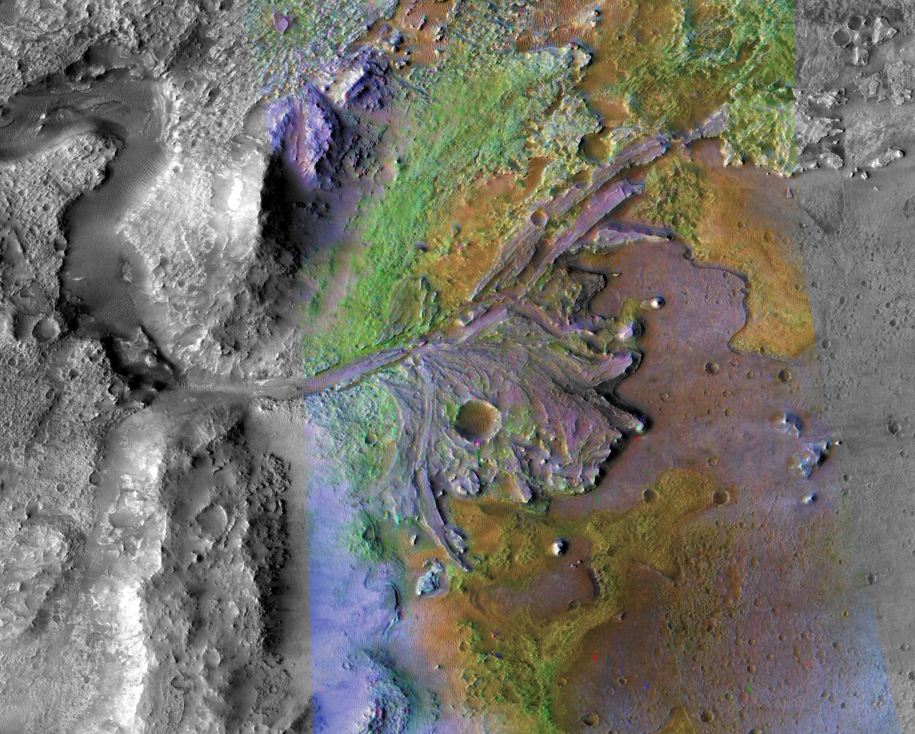 Les traces d'un delta ont été repérées dans le cratère Jezero [Domaine public - NASA/JPL/JHU-APL/MSSS/Brown University]