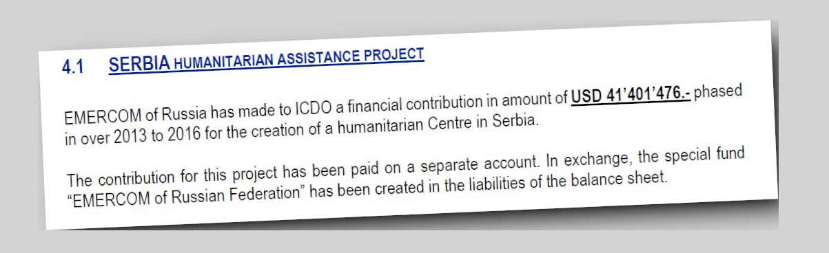 Entre 2013 et 2016, la Russie a injecté plus de 41 millions via l'OIPC dans son projet de centre en Serbie.