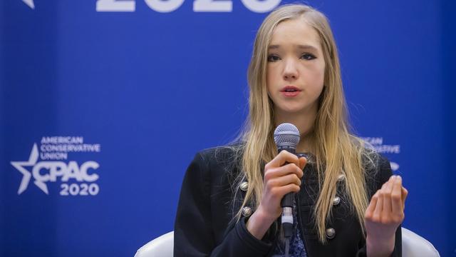 L'activiste allemande Naomi Seibt lors d'un congrès conservateur américain dans le Maryland, 28.02.2020. [EPA/Keystone - Erik S. Lesser]