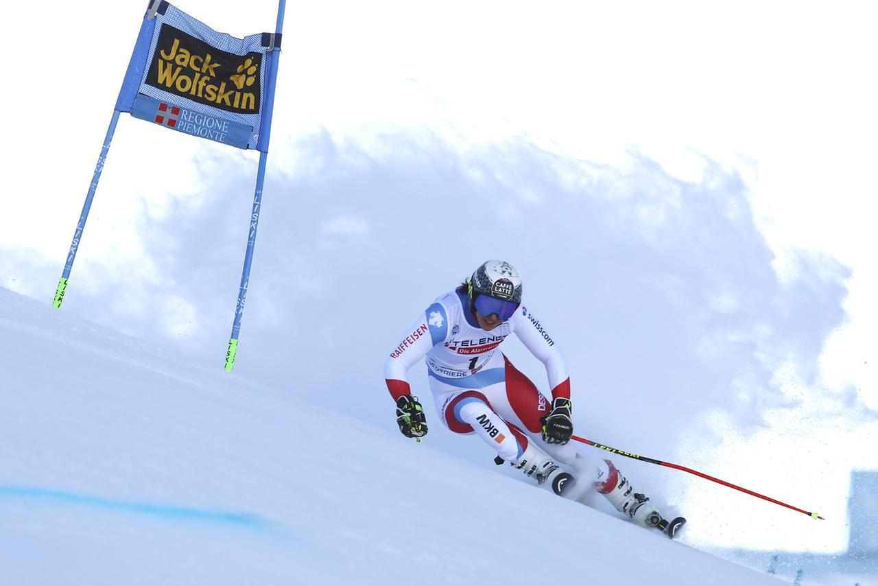 Wendy Holdener peut être satisfaite de sa course dans la station valdôtaine de Stestrières. [KEYSTONE - Marco Trovati]