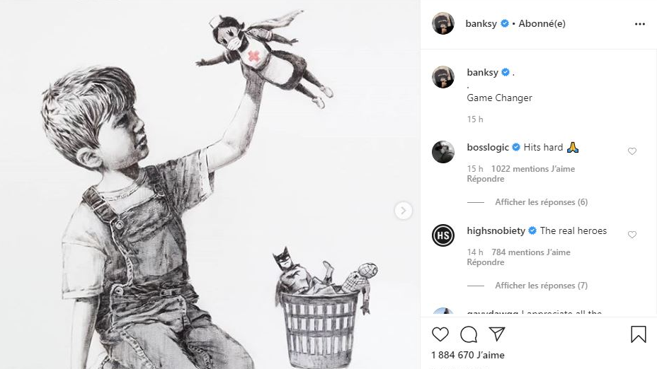 Capture d'écran du compte Instagram de l'artiste Banksy avec son oeuvre "Game Changer". [BANKSY INSTAGRAM]