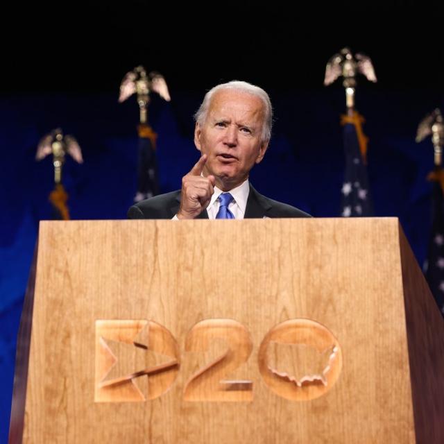 Joe Biden fait son discours virtuel lors de la convention démocrate qui a entériné son investiture à dans la course à la Maison-Blanche. [AFP - Win McNamee]