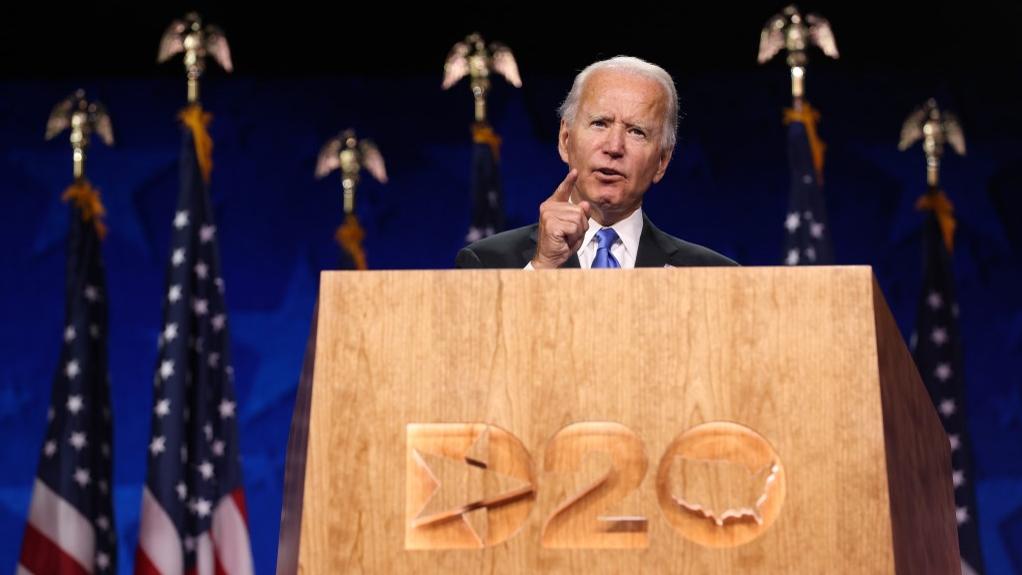 Joe Biden fait son discours virtuel lors de la convention démocrate qui a entériné son investiture à dans la course à la Maison-Blanche. [AFP - Win McNamee]