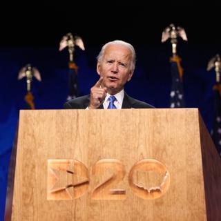 Joe Biden fait son discours virtuel lors de la convention démocrate qui a entériné son investiture à dans la course à la Maison-Blanche. [AFP - Win McNamee]