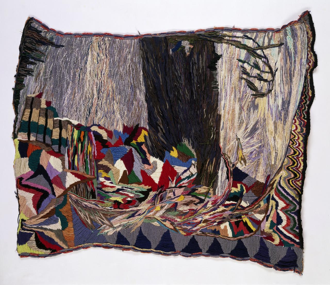 Ofelia Valeiras, "El flautista solitario". Rio Parana, entre 1958 et 1973, broderie sur canevas, 77 x 65 cm. [Collection de l'Art Brut, Lausanne - AN]