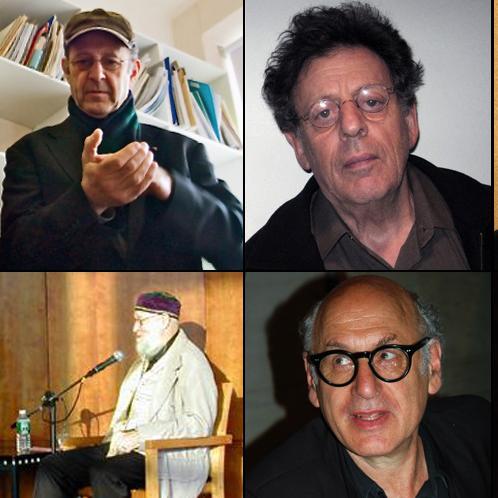 Les compositeurs minimalistes: Steve Reich, Philip Glass, John Adams, Terry Riley, Michael Nyman et Arvo Pärt. [CC BY-SA 4.0 / Wikimedia Commons - LPLT]