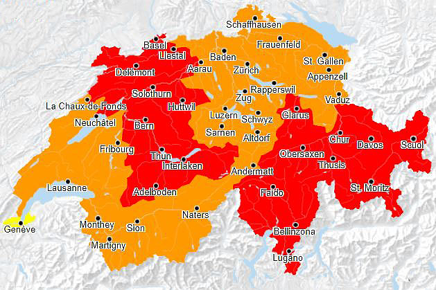 Cantons en risque "marqué" à "fort" d'incendies de forêt, 15.04.2020. [Confédération suisse]